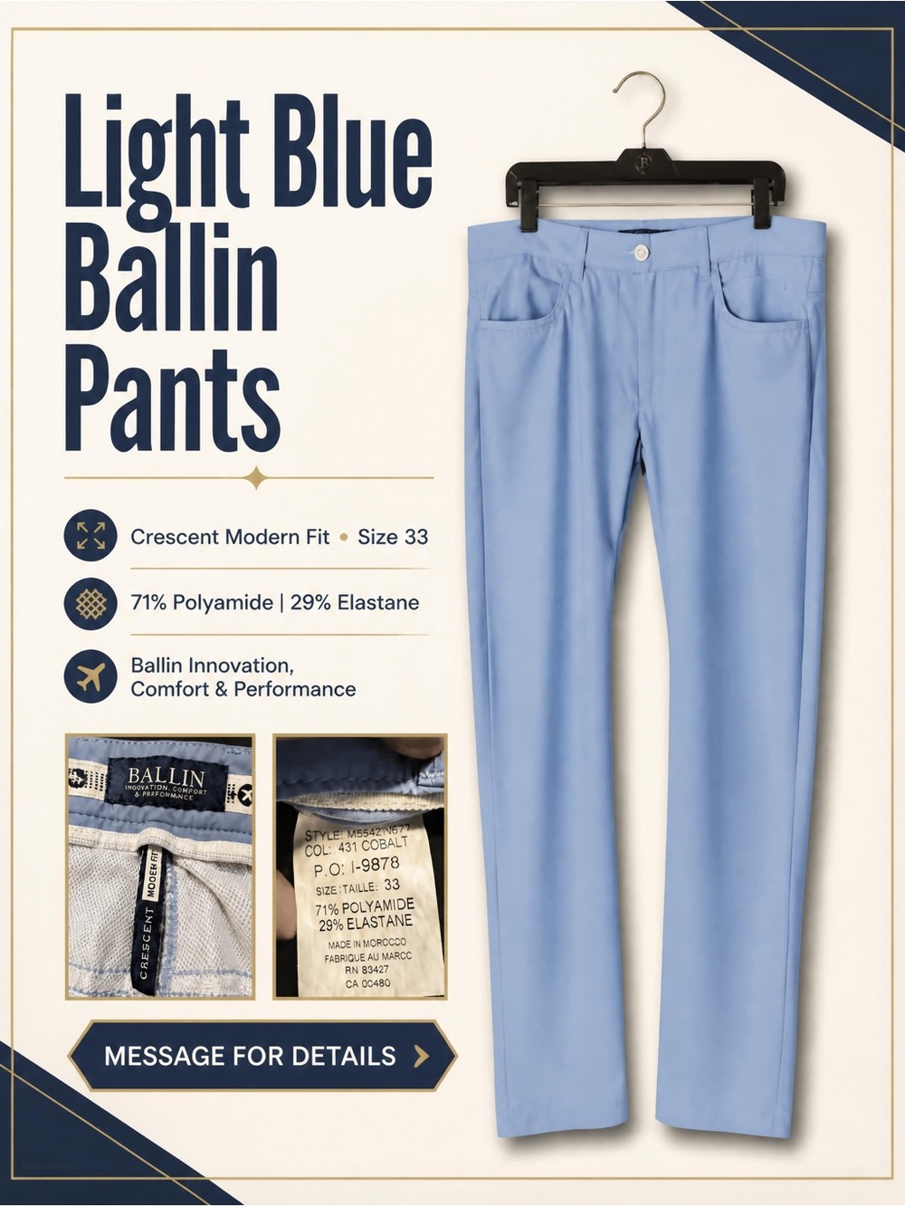 Ballin Light Blue Men's Dress Pants - Crescent Modern Fit
